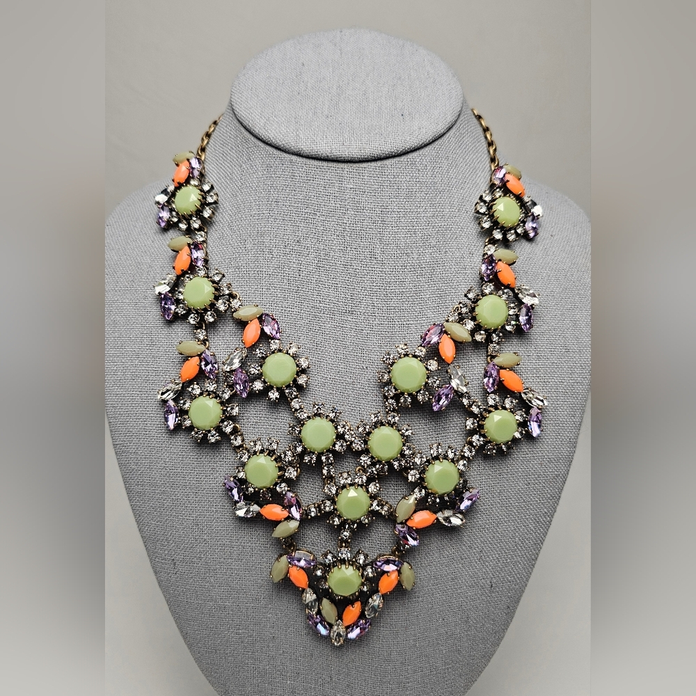 [J. CREW] Peas & Carrots Mint Green, Orange & Purple Crystal Statement Necklace